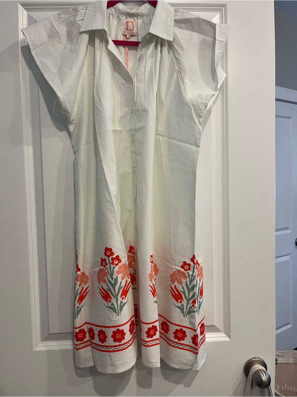 Victoria Dunn white dress large short sleeve shirt dress embroidered new nwt